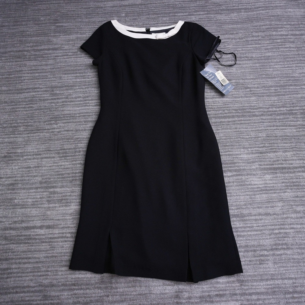 Amanda Smith Petite Black White Bow‎ Audrey Sheath Dress NWT 4P 16.5x36.75
